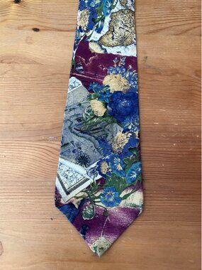 417 by Van Heusen Men's tie Handmade in USA Silk Colorful print Painting